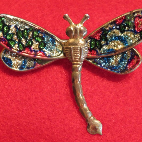 Vintage Lacquer DRAGONFLY Brooch (43J) - Picture 5 of 5